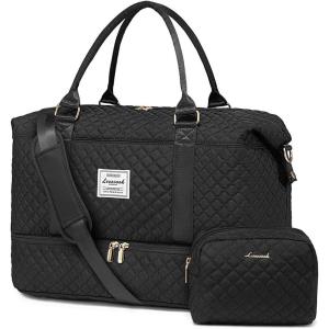 imageLOVEVOOK Travel Duffle BagWeekender Bags for Women with Shoe CompartmentCarry on Overnight Bag with Toiletry BagGym Duffel Bag with Wet Pocket Hospital Bags for Labor and DeliveryBlack