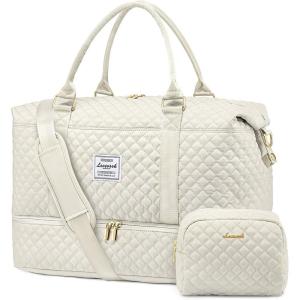 imageLOVEVOOK Travel Duffle BagWeekender Bags for Women with Shoe CompartmentCarry on Overnight Bag with Toiletry BagGym Duffel Bag with Wet Pocket Hospital Bags for Labor and DeliveryBeige