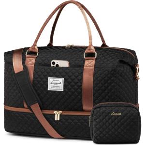 imageLOVEVOOK Travel Duffle BagWeekender Bags for Women with Shoe CompartmentCarry on Overnight Bag with Toiletry BagGym Duffel Bag with Wet Pocket Hospital Bags for Labor and DeliveryBlackBrownL