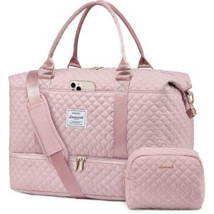 imageLOVEVOOK Travel Duffle BagWeekender Bags for Women with Shoe CompartmentCarry on Overnight Bag with Toiletry BagGym Duffel Bag with Wet Pocket Hospital Bags for Labor and DeliveryPinkb