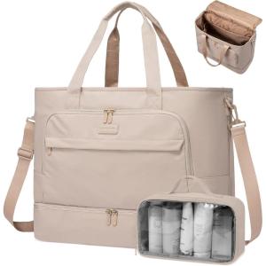 imageLOVEVOOK Weekender Bags for Women Travel Large Personal Item Travel Overnight Bag Carry on Duffle Bags with Shoe Compartment Toiletry Bag Wet Pocket for Airplane Hospital Labor DeliveryKhaki