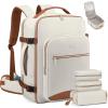 imageLOVEVOOK Carry on Travel Backpack 40L Waterproof Large 17inch Laptop Luggage Daypack as Personal Item Flight Approved Business Weekender Overnight with 3 Packing Cubes Light grayPinkBeigebrown