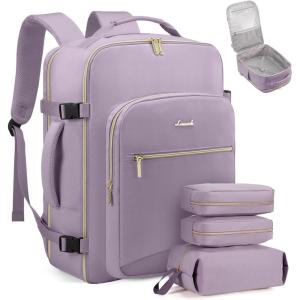 imageLOVEVOOK Carry on Travel Backpack 40L Waterproof Large 17inch Laptop Luggage Daypack as Personal Item Flight Approved Business Weekender Overnight with 3 Packing Cubes Light grayPinkLight Purple