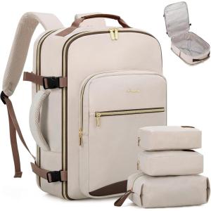 imageLOVEVOOK Carry on Travel Backpack 40L Waterproof Large 17inch Laptop Luggage Daypack as Personal Item Flight Approved Business Weekender Overnight with 3 Packing Cubes Light grayPinkPrimarycoffee
