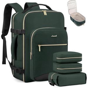 imageLOVEVOOK Carry on Travel Backpack 40L Waterproof Large 17inch Laptop Luggage Daypack as Personal Item Flight Approved Business Weekender Overnight with 3 Packing Cubes Light grayPinkDark Greenblack1