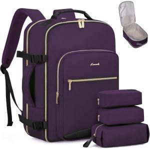 imageLOVEVOOK Carry on Travel Backpack 40L Waterproof Large 17inch Laptop Luggage Daypack as Personal Item Flight Approved Business Weekender Overnight with 3 Packing Cubes Light grayPinkDark Purpleblack2