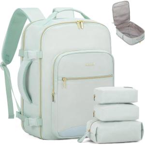 imageLOVEVOOK Carry on Travel Backpack 40L Waterproof Large 17inch Laptop Luggage Daypack as Personal Item Flight Approved Business Weekender Overnight with 3 Packing Cubes Light grayPinkTurquoiseturquoise