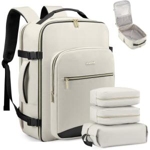 imageLOVEVOOK Carry on Travel Backpack 40L Waterproof Large 17inch Laptop Luggage Daypack as Personal Item Flight Approved Business Weekender Overnight with 3 Packing Cubes Light grayPinkBeigeblack