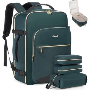 imageLOVEVOOK Carry on Travel Backpack 40L Waterproof Large 17inch Laptop Luggage Daypack as Personal Item Flight Approved Business Weekender Overnight with 3 Packing Cubes Light grayPinkDark Greenblack2