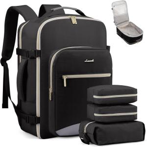 imageLOVEVOOK Carry on Travel Backpack 40L Waterproof Large 17inch Laptop Luggage Daypack as Personal Item Flight Approved Business Weekender Overnight with 3 Packing Cubes Light grayPinkBlackgrey