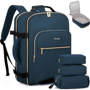 imageLOVEVOOK Carry on Travel Backpack 40L Waterproof Large 17inch Laptop Luggage Daypack as Personal Item Flight Approved Business Weekender Overnight with 3 Packing Cubes Light grayPinkDark Blue Greenblack