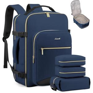 imageLOVEVOOK Carry on Travel Backpack 40L Waterproof Large 17inch Laptop Luggage Daypack as Personal Item Flight Approved Business Weekender Overnight with 3 Packing Cubes Light grayPinkBlue Greenblack