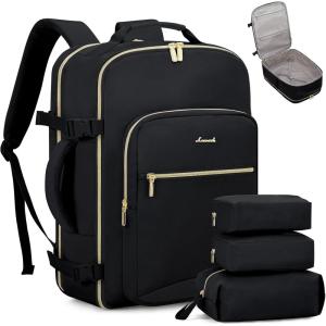 imageLOVEVOOK Carry on Travel Backpack 40L Waterproof Large 17inch Laptop Luggage Daypack as Personal Item Flight Approved Business Weekender Overnight with 3 Packing Cubes Light grayPinkBlackblack