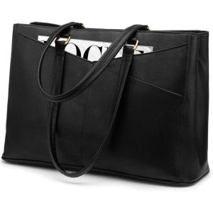 imageLOVEVOOK Laptop Tote Bag for Women 156 Inch Waterproof Leather Computer Bags Business Office Work Briefcase BlackBlack