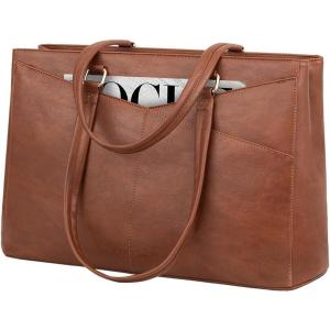 imageLOVEVOOK Laptop Tote Bag for Women 156 Inch Waterproof Leather Computer Bags Business Office Work Briefcase BlackDark Vintage Brown