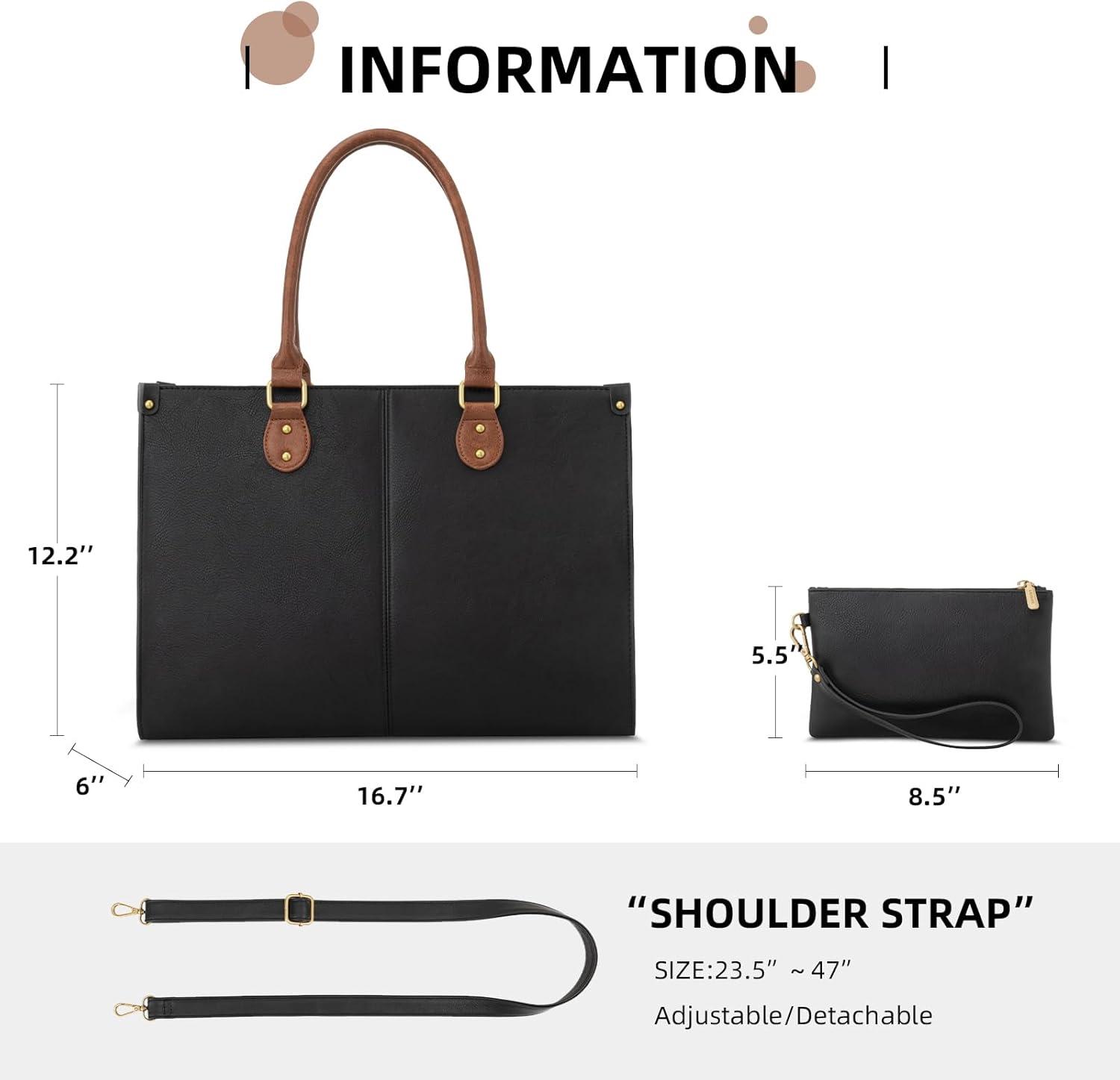 imageLOVEVOOK Laptop Bag for Women 156 inch Laptop Tote Bag Vintage Work Bags for Women Computer Bag Office Briefcase HandbagBlack  Brown