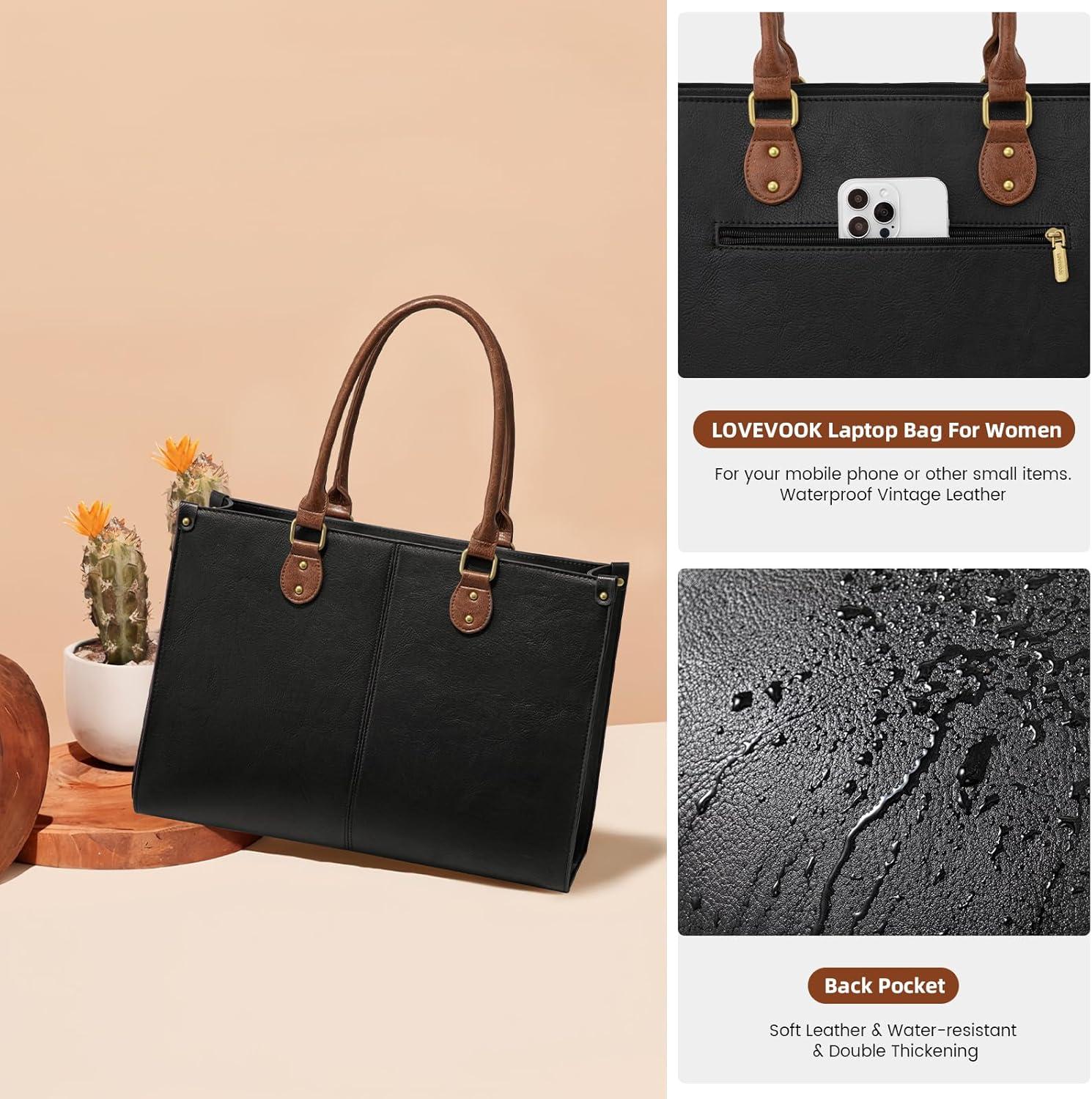 imageLOVEVOOK Laptop Bag for Women 156 inch Laptop Tote Bag Vintage Work Bags for Women Computer Bag Office Briefcase HandbagBlack  Brown