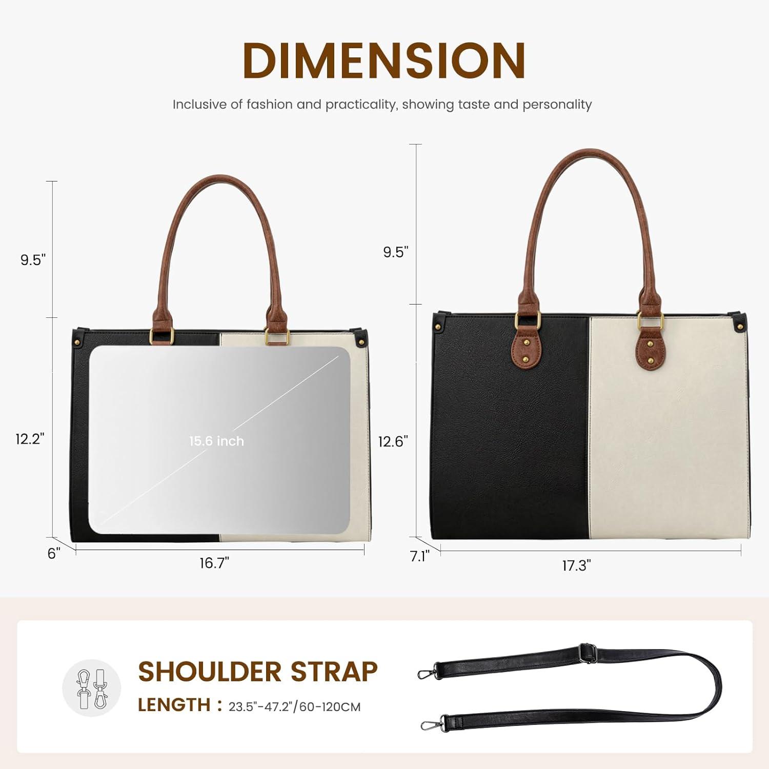 imageLOVEVOOK Laptop Bag for Women 156 inch Laptop Tote Bag Vintage Work Bags for Women Computer Bag Office Briefcase HandbagBlack  White  Brown
