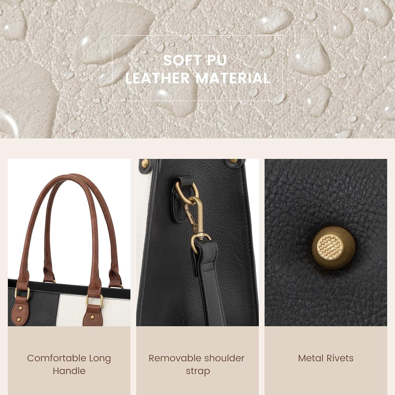 imageLOVEVOOK Laptop Bag for Women 156 inch Laptop Tote Bag Vintage Work Bags for Women Computer Bag Office Briefcase HandbagBlack  White  Brown