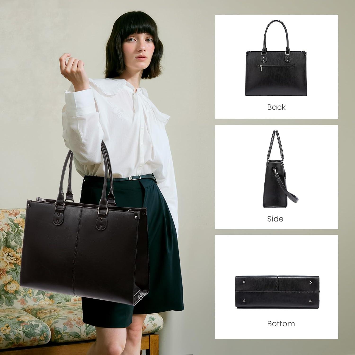 imageLOVEVOOK Laptop Bag for Women 156 inch Laptop Tote Bag Vintage Work Bags for Women Computer Bag Office Briefcase HandbagBlack