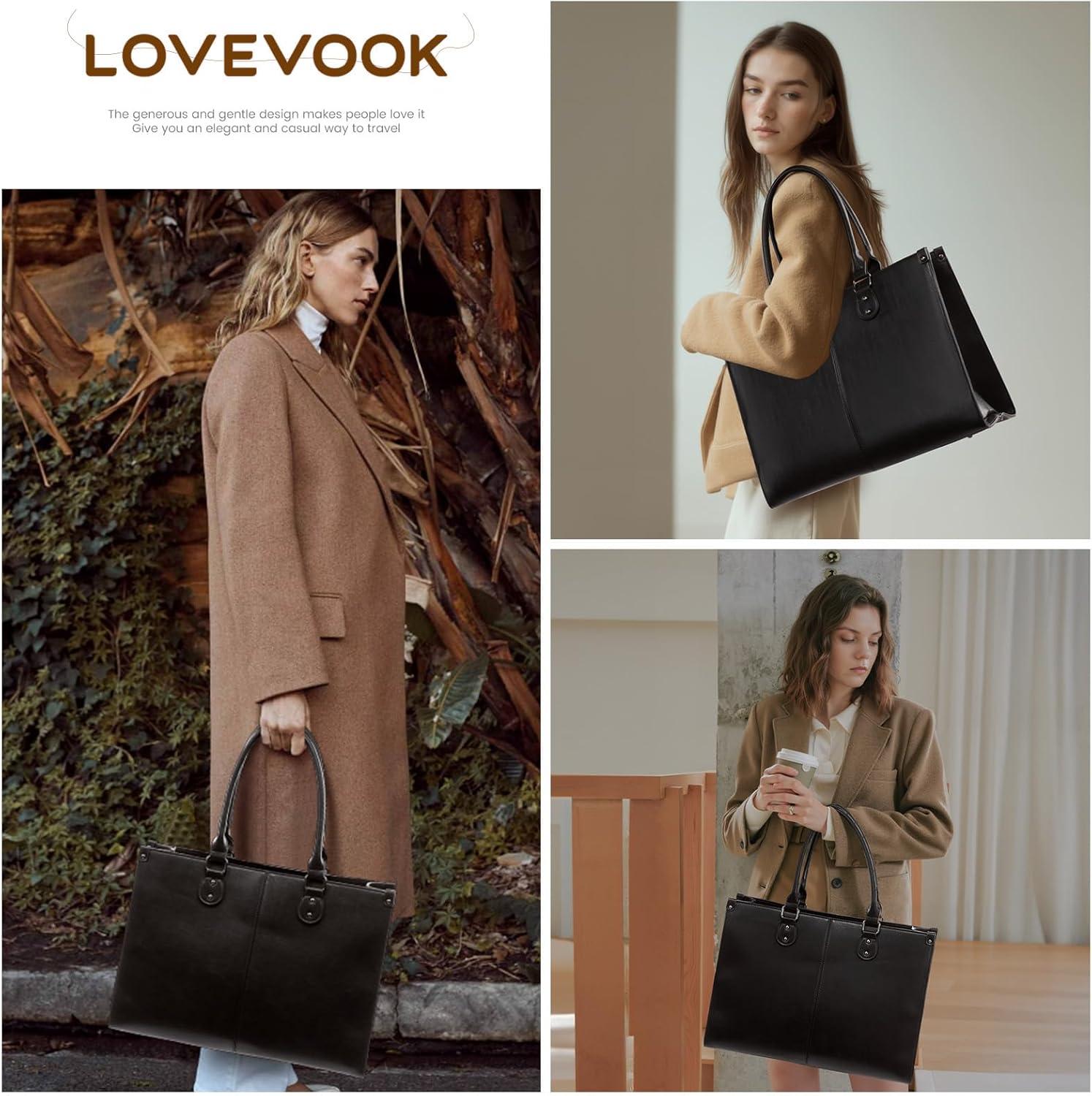 imageLOVEVOOK Laptop Bag for Women 156 inch Laptop Tote Bag Vintage Work Bags for Women Computer Bag Office Briefcase HandbagBlack