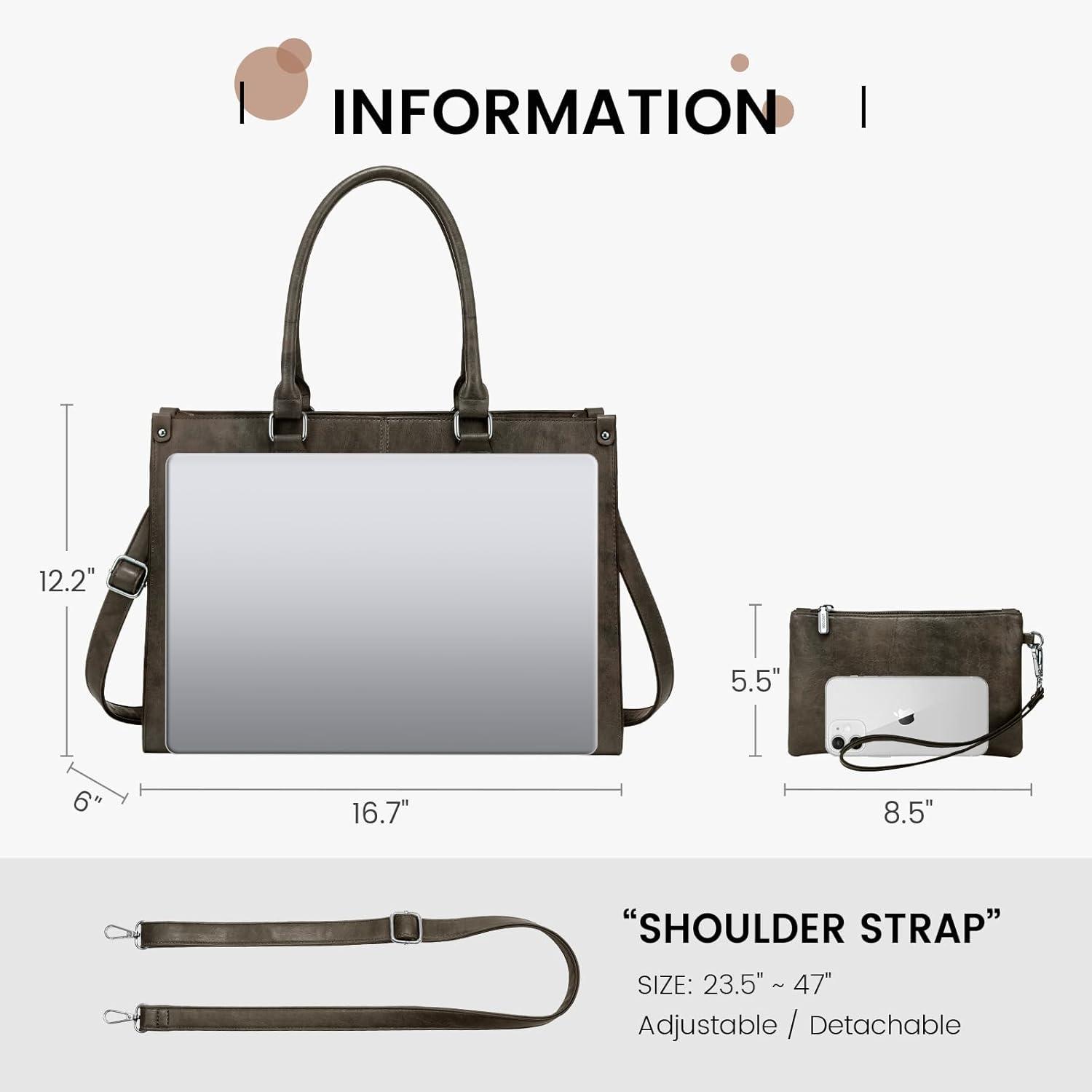 imageLOVEVOOK Laptop Bag for Women 156 inch Laptop Tote Bag Vintage Work Bags for Women Computer Bag Office Briefcase HandbagBlack Coffee