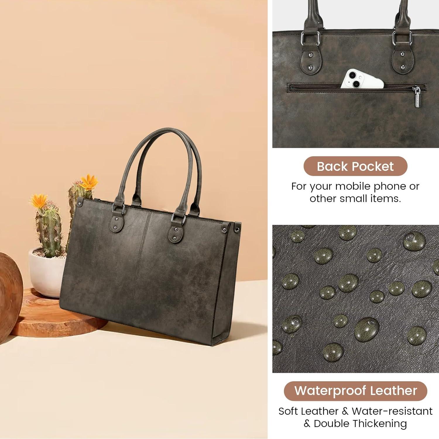 imageLOVEVOOK Laptop Bag for Women 156 inch Laptop Tote Bag Vintage Work Bags for Women Computer Bag Office Briefcase HandbagBlack Coffee
