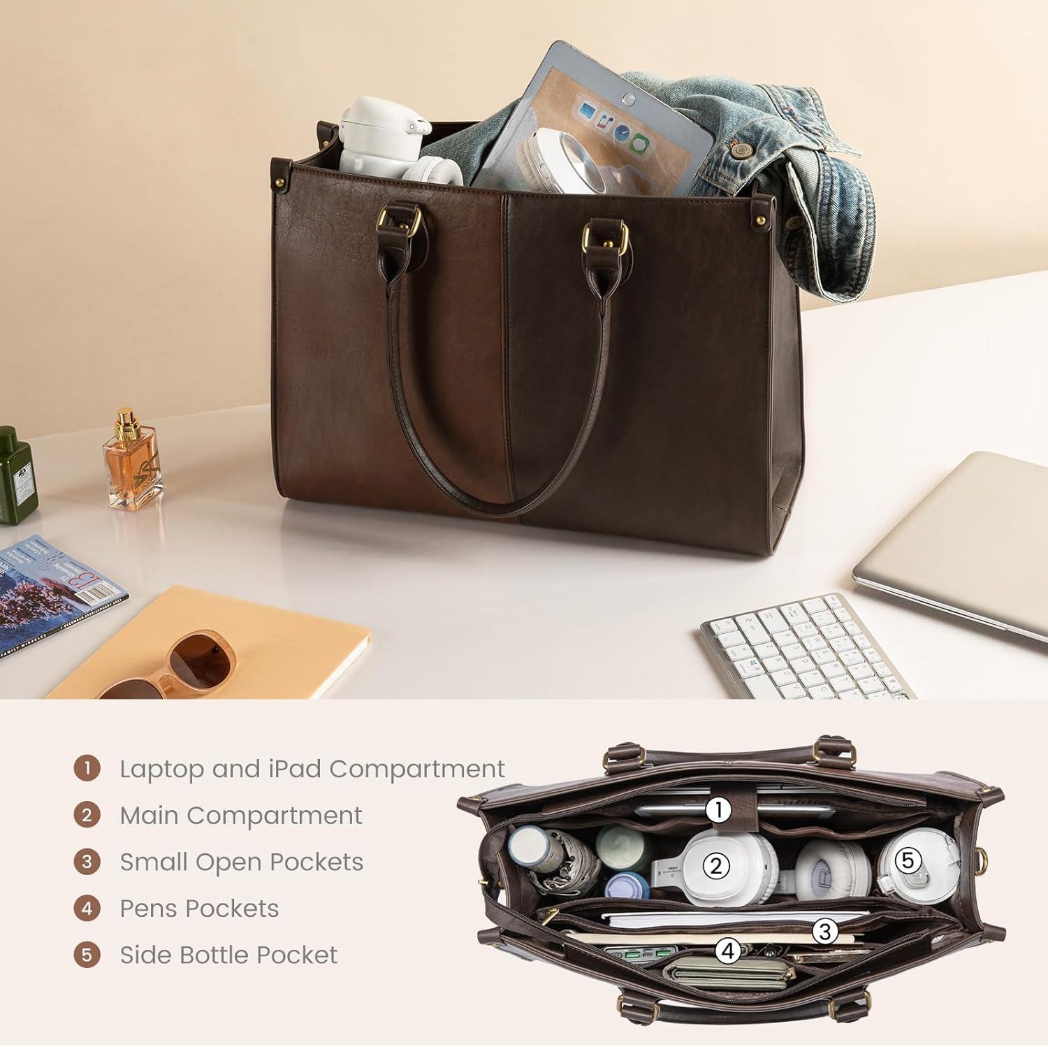 imageLOVEVOOK Laptop Bag for Women 156 inch Laptop Tote Bag Vintage Work Bags for Women Computer Bag Office Briefcase HandbagBrown  Coffee