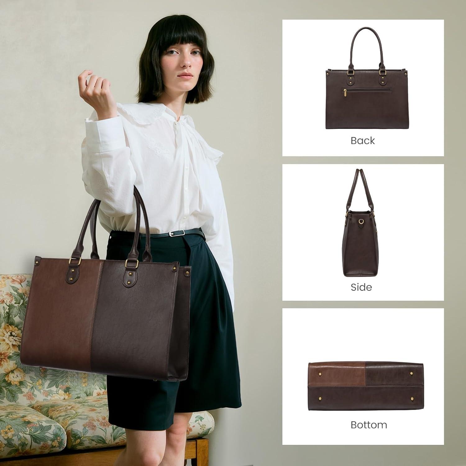 imageLOVEVOOK Laptop Bag for Women 156 inch Laptop Tote Bag Vintage Work Bags for Women Computer Bag Office Briefcase HandbagBrown  Coffee