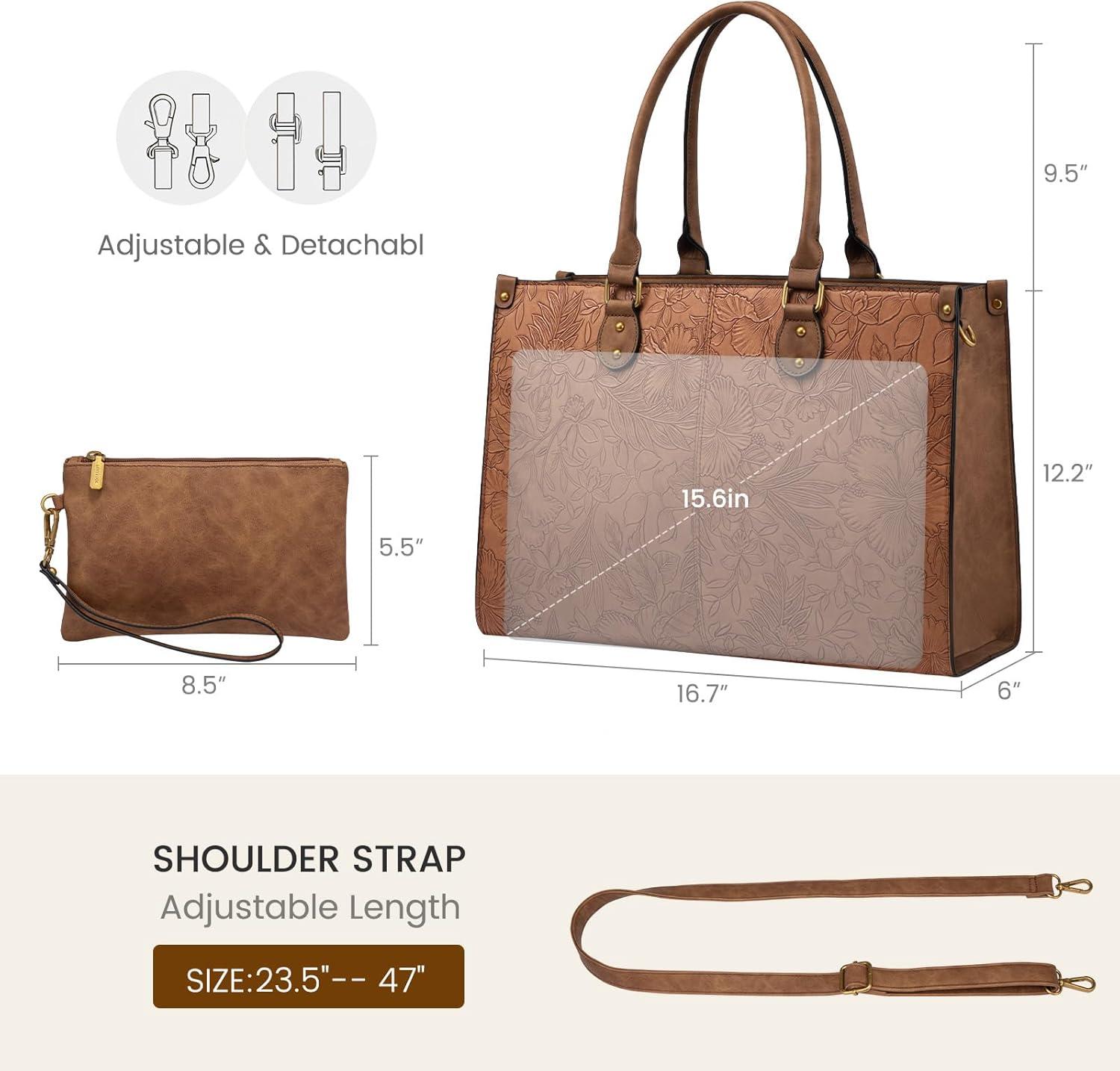 imageLOVEVOOK Laptop Bag for Women 156 inch Laptop Tote Bag Vintage Work Bags for Women Computer Bag Office Briefcase HandbagBrown Embossed