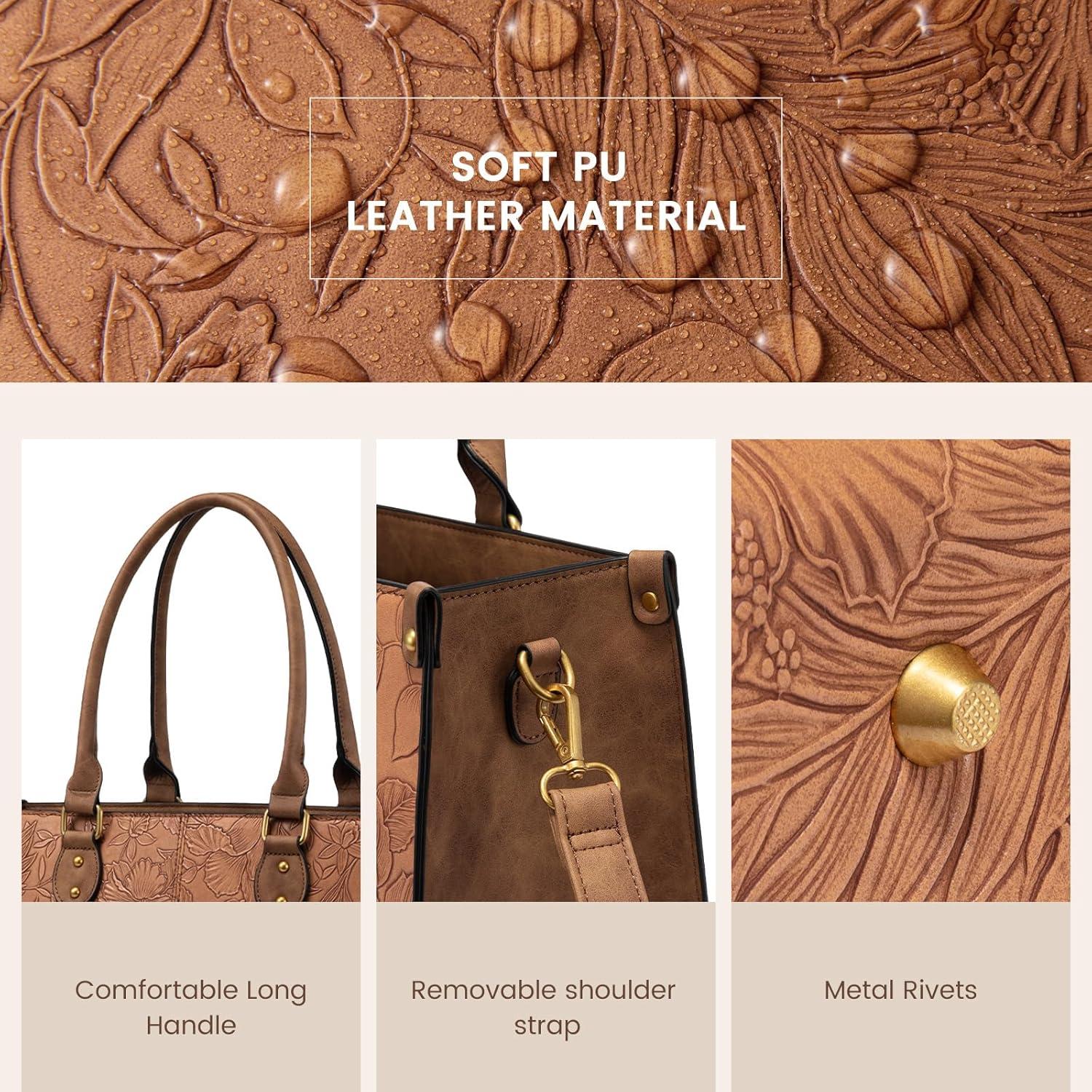 imageLOVEVOOK Laptop Bag for Women 156 inch Laptop Tote Bag Vintage Work Bags for Women Computer Bag Office Briefcase HandbagBrown Embossed
