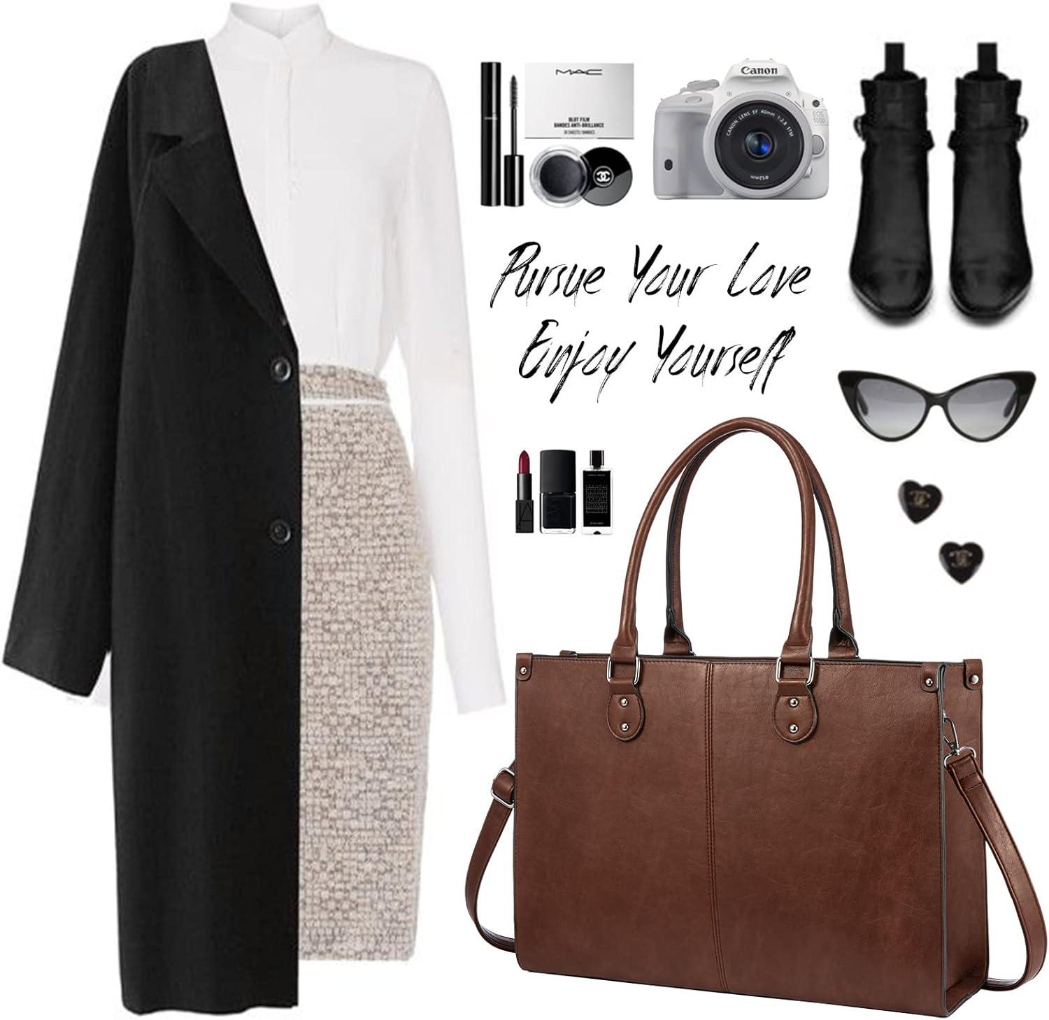 imageLOVEVOOK Laptop Bag for Women 156 inch Laptop Tote Bag Vintage Work Bags for Women Computer Bag Office Briefcase HandbagChestnut Brown