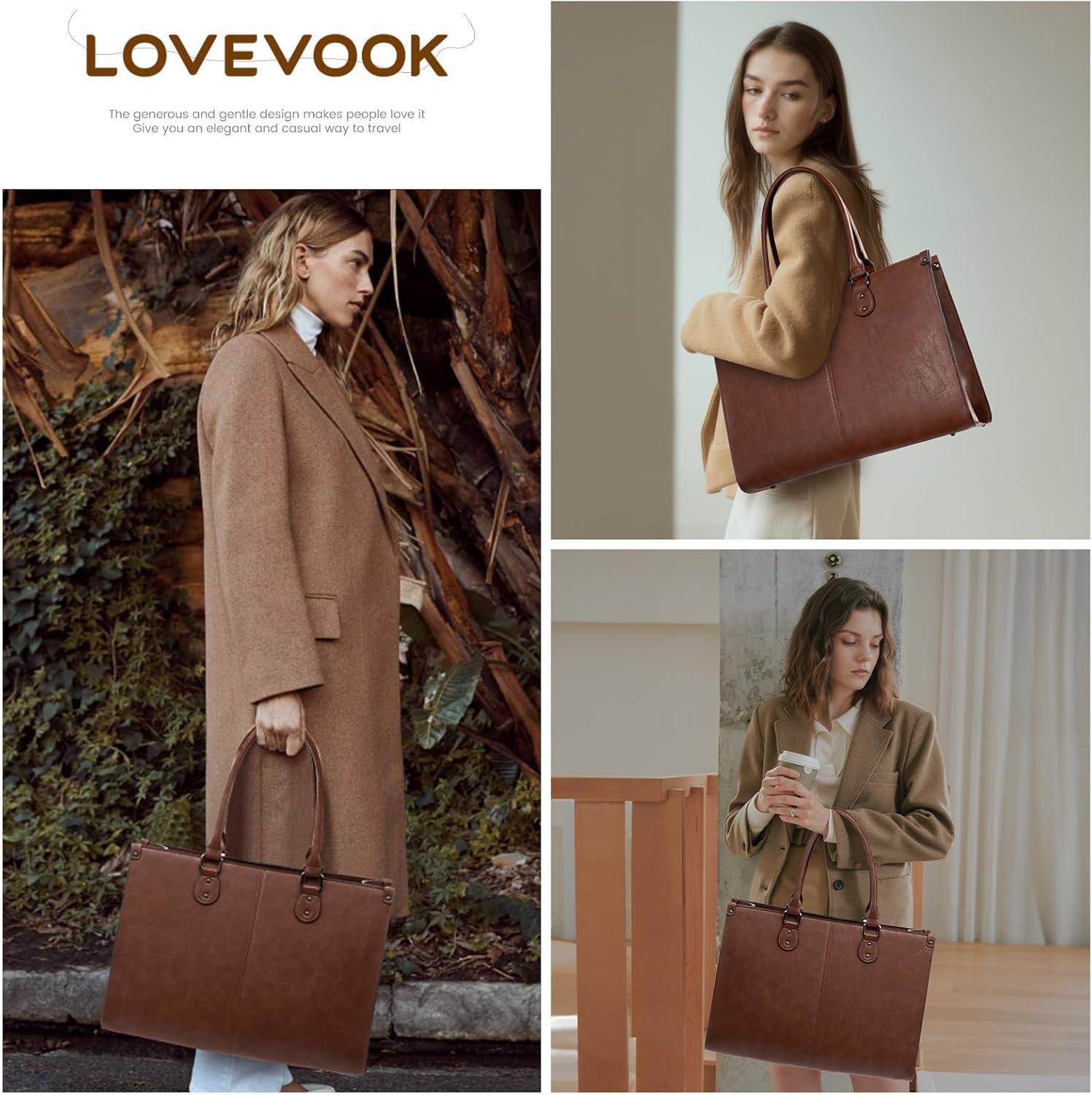 imageLOVEVOOK Laptop Bag for Women 156 inch Laptop Tote Bag Vintage Work Bags for Women Computer Bag Office Briefcase HandbagChestnut Brown