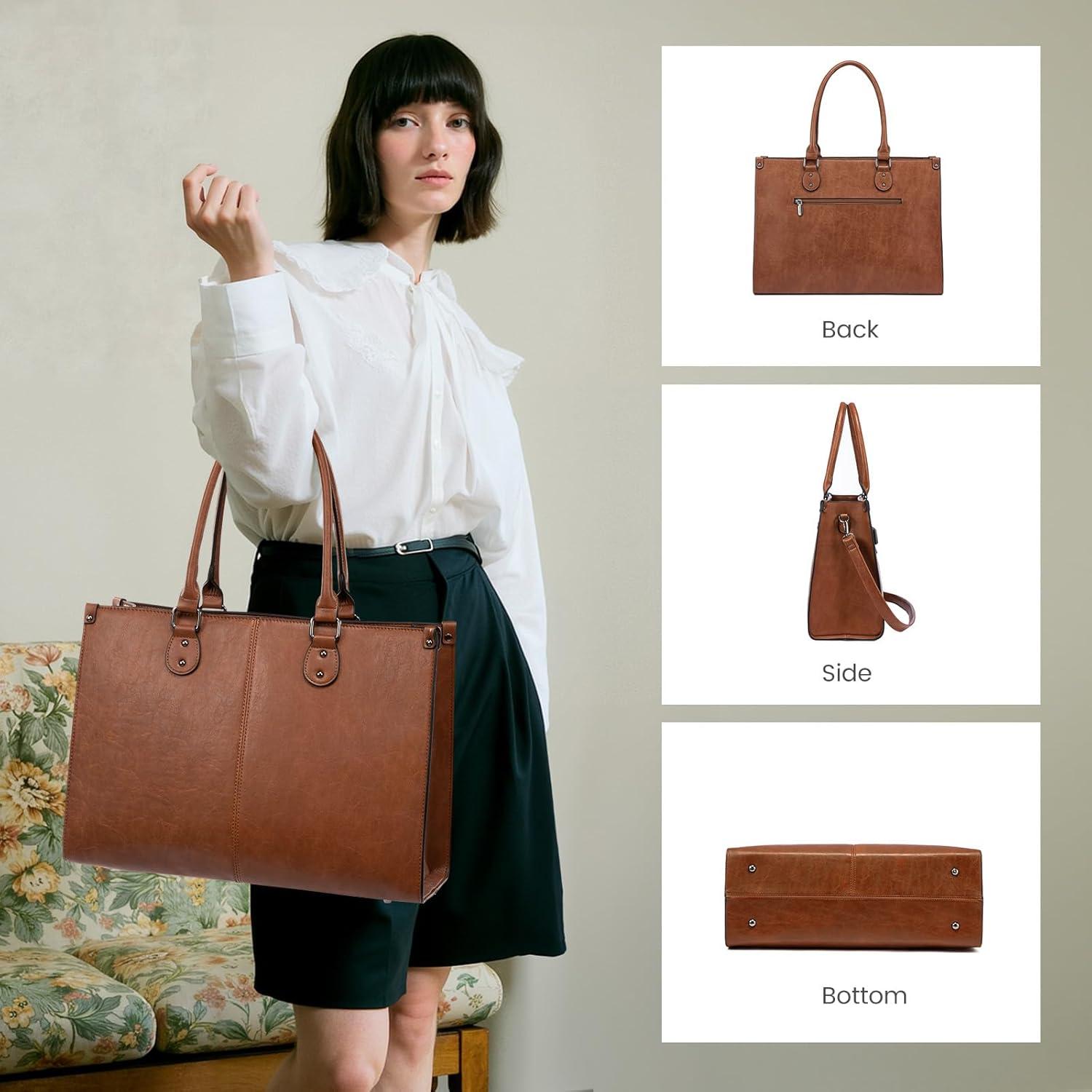 imageLOVEVOOK Laptop Bag for Women 156 inch Laptop Tote Bag Vintage Work Bags for Women Computer Bag Office Briefcase HandbagDark Brown
