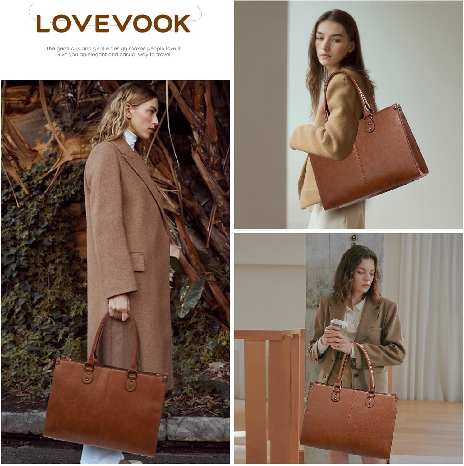 imageLOVEVOOK Laptop Bag for Women 156 inch Laptop Tote Bag Vintage Work Bags for Women Computer Bag Office Briefcase HandbagDark Brown