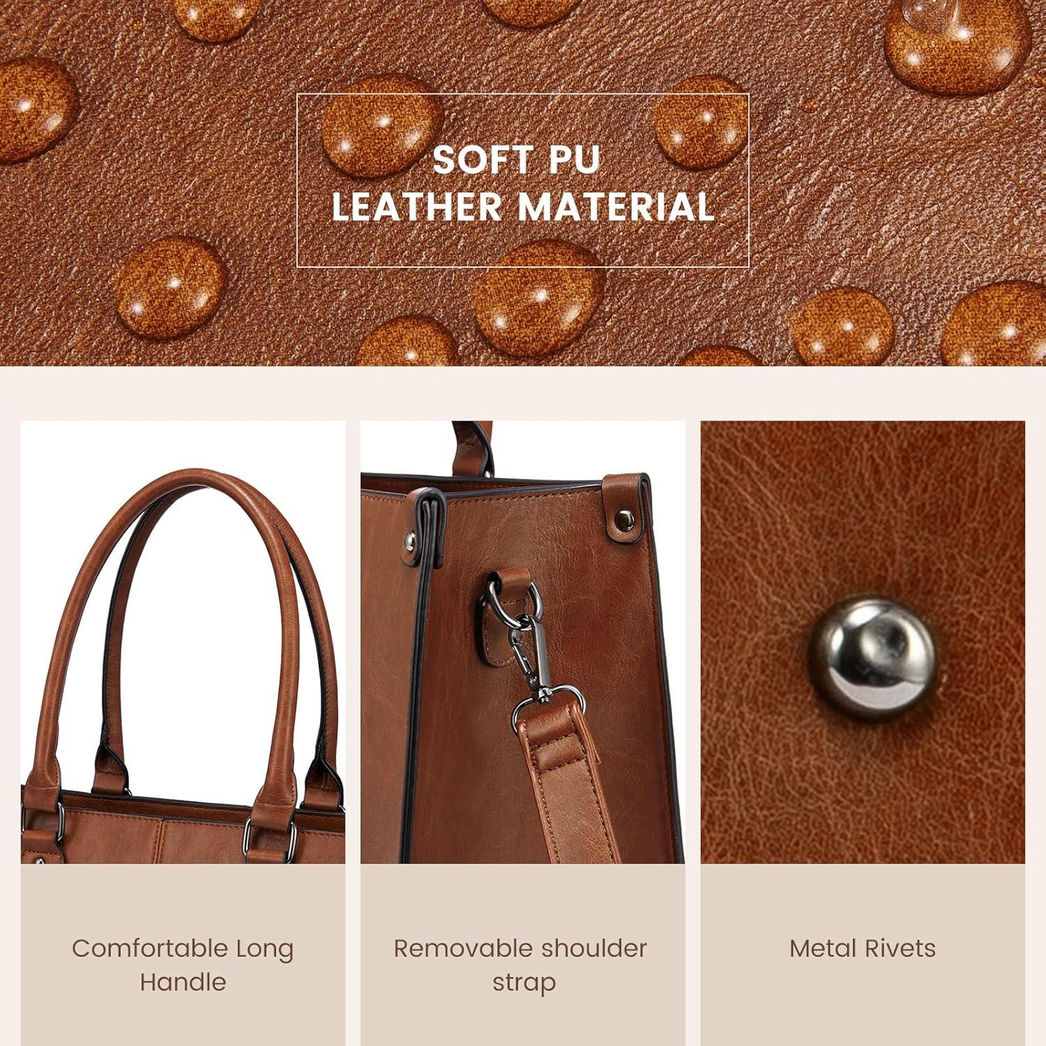 imageLOVEVOOK Laptop Bag for Women 156 inch Laptop Tote Bag Vintage Work Bags for Women Computer Bag Office Briefcase HandbagDark Brown