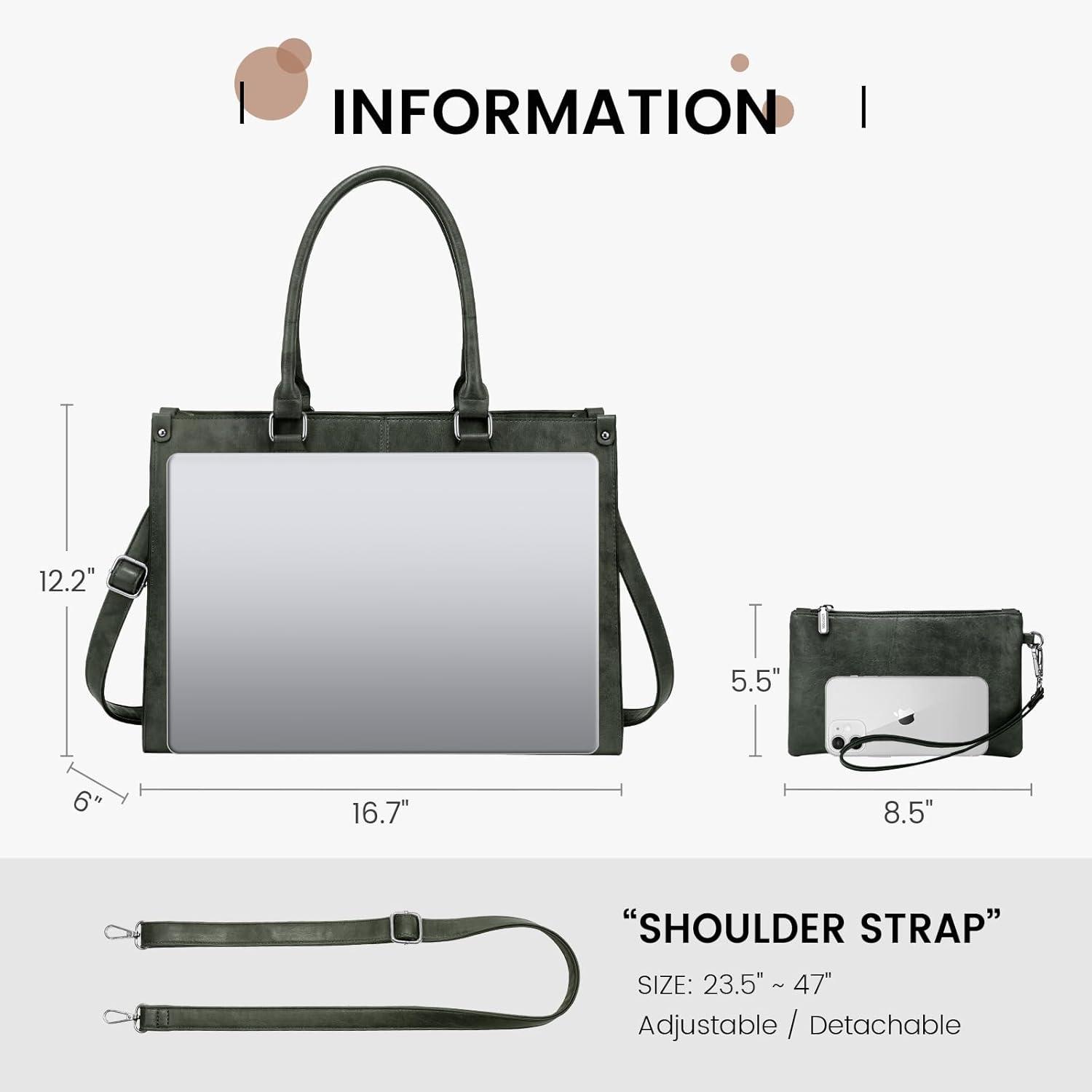 imageLOVEVOOK Laptop Bag for Women 156 inch Laptop Tote Bag Vintage Work Bags for Women Computer Bag Office Briefcase HandbagDark Green