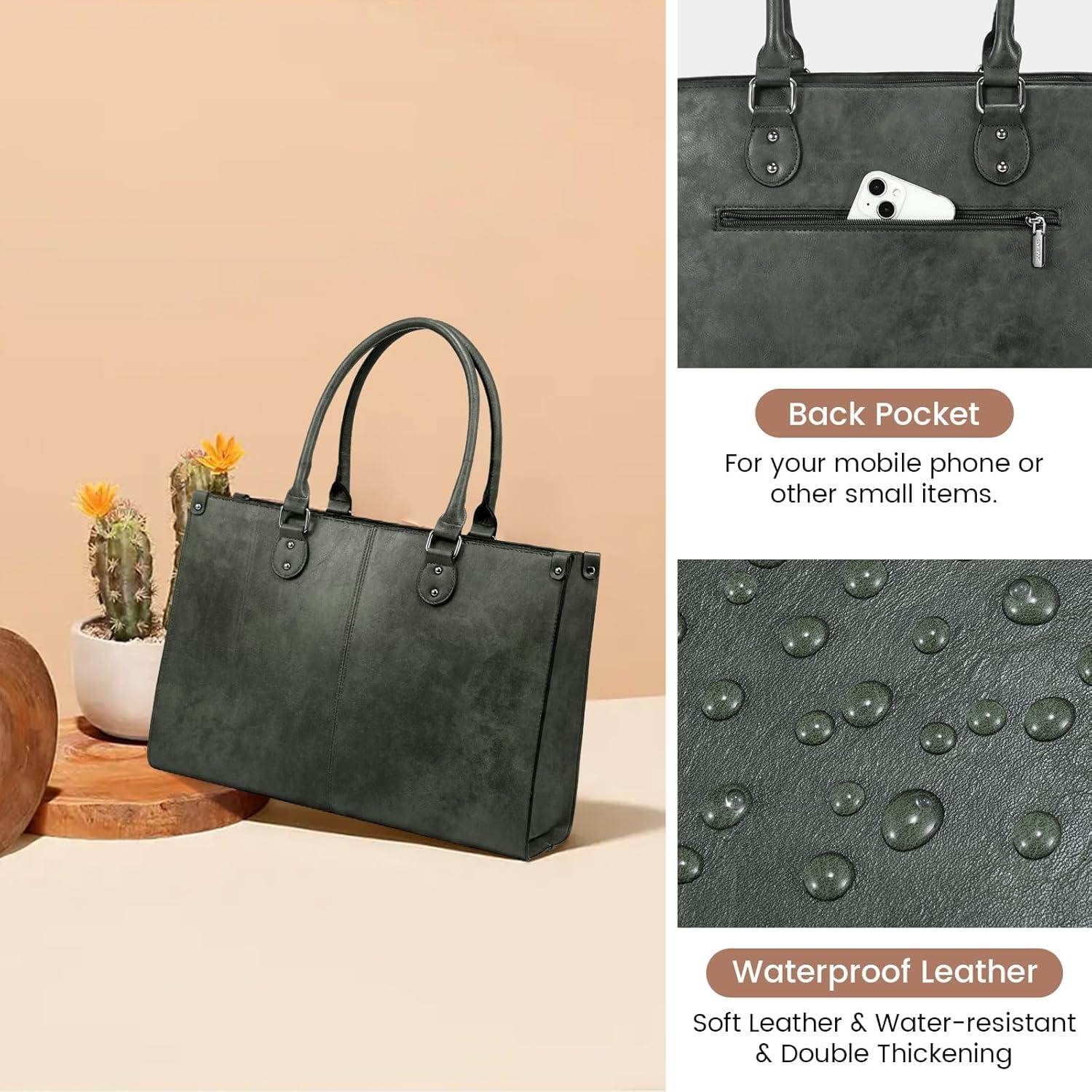 imageLOVEVOOK Laptop Bag for Women 156 inch Laptop Tote Bag Vintage Work Bags for Women Computer Bag Office Briefcase HandbagDark Green
