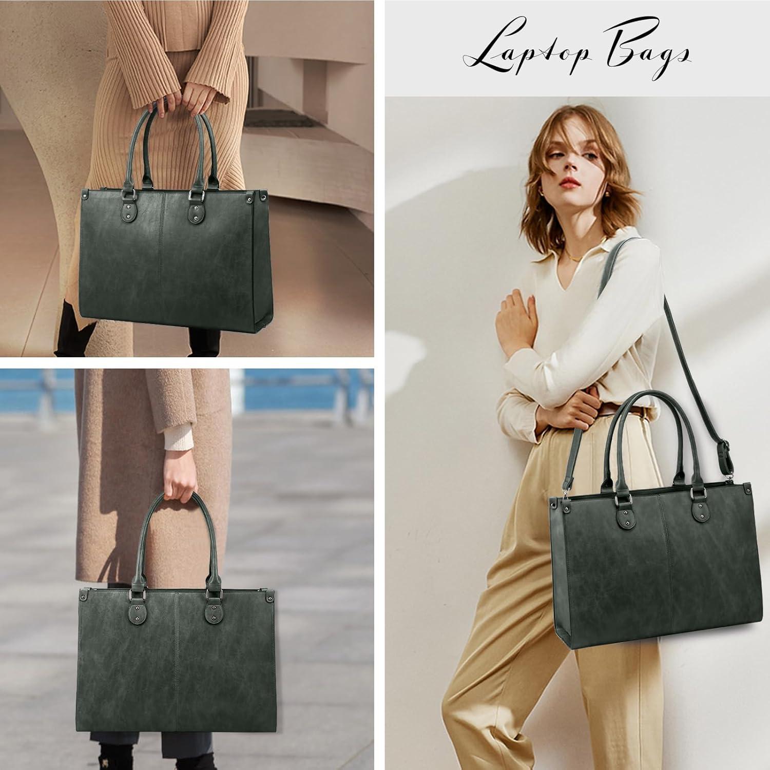 imageLOVEVOOK Laptop Bag for Women 156 inch Laptop Tote Bag Vintage Work Bags for Women Computer Bag Office Briefcase HandbagDark Green