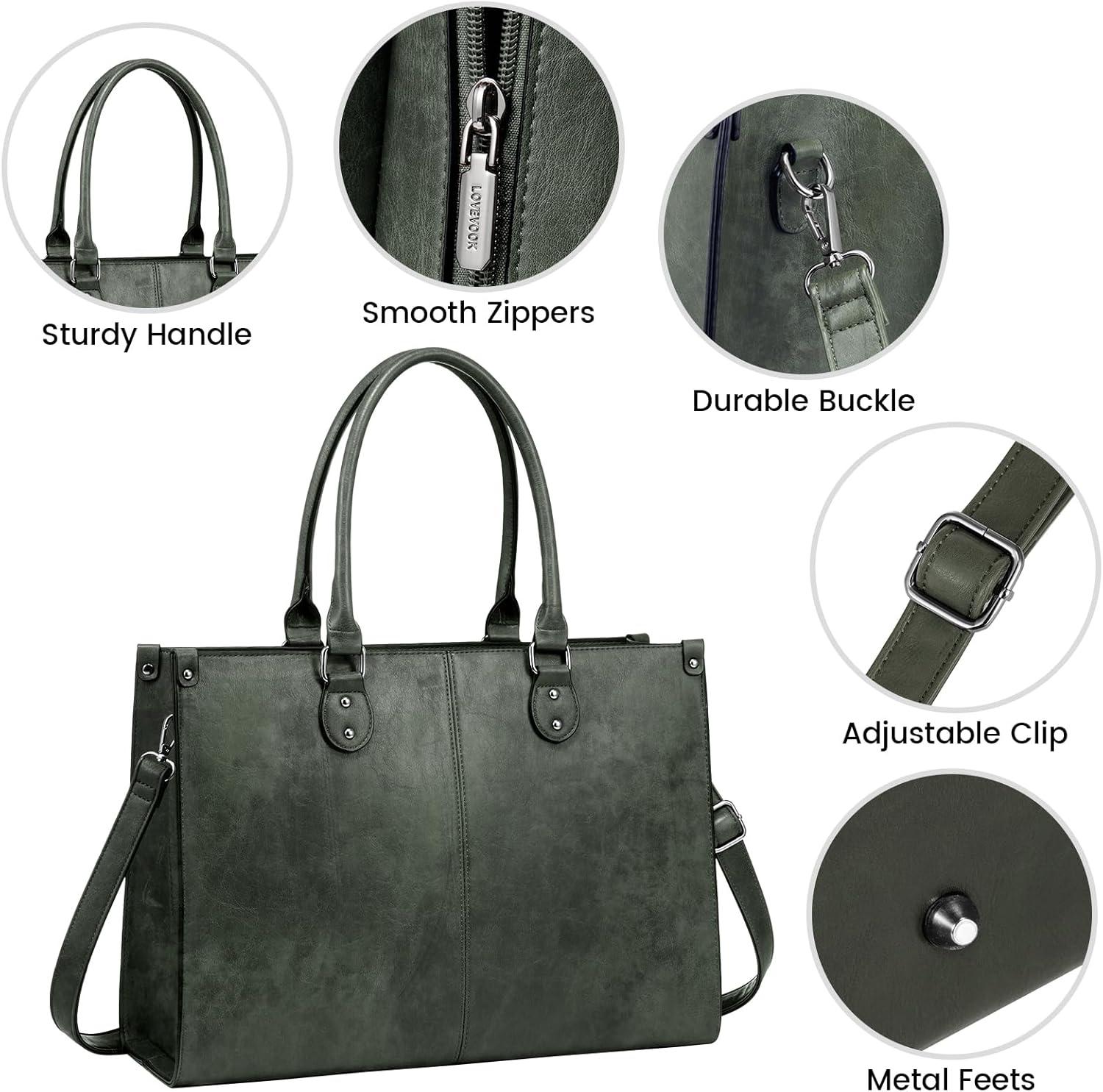 imageLOVEVOOK Laptop Bag for Women 156 inch Laptop Tote Bag Vintage Work Bags for Women Computer Bag Office Briefcase HandbagDark Green
