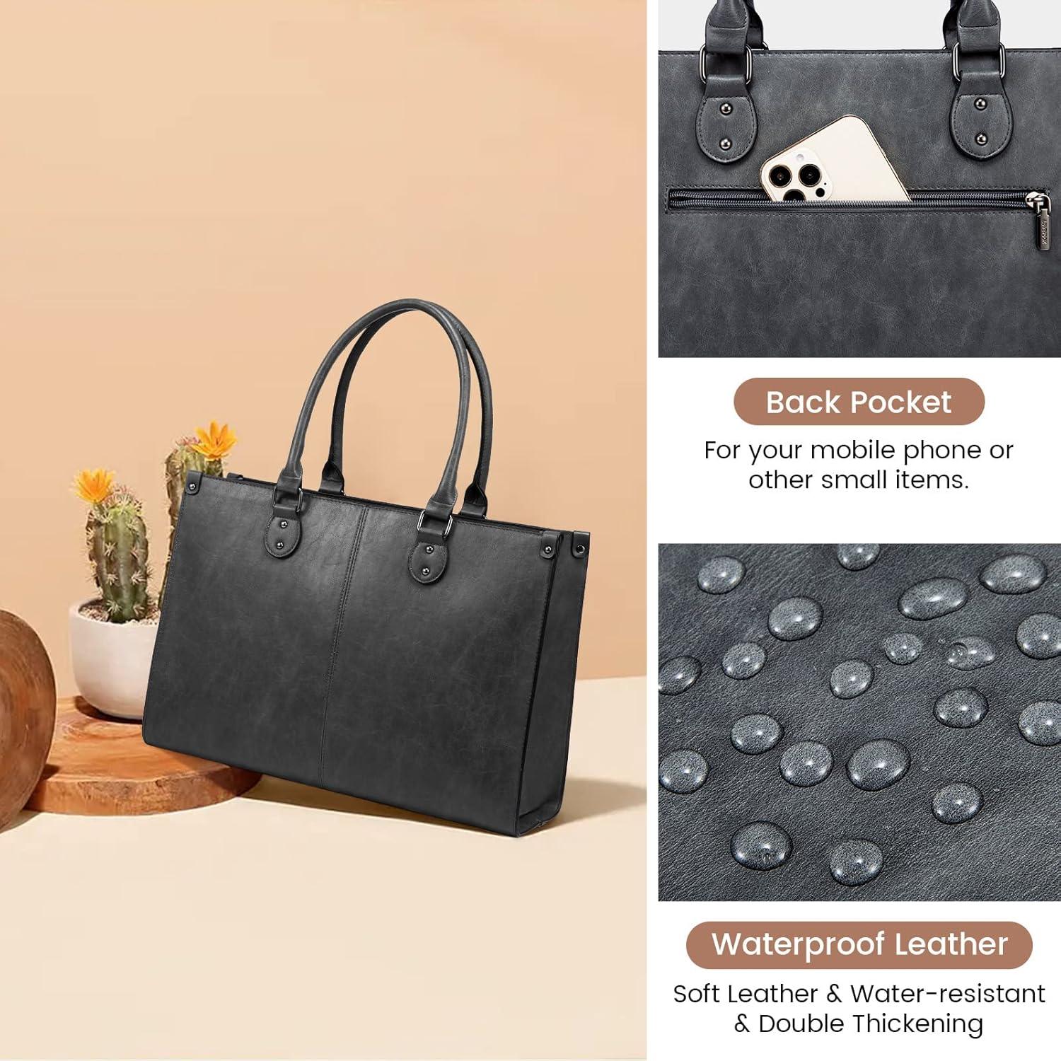 imageLOVEVOOK Laptop Bag for Women 156 inch Laptop Tote Bag Vintage Work Bags for Women Computer Bag Office Briefcase HandbagDark Grey