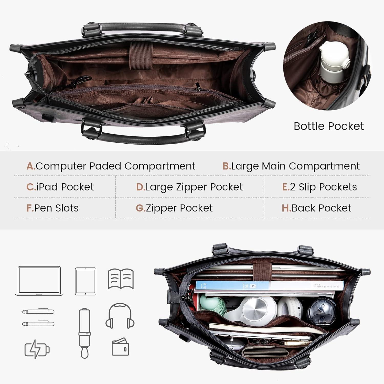 imageLOVEVOOK Laptop Bag for Women 156 inch Laptop Tote Bag Vintage Work Bags for Women Computer Bag Office Briefcase HandbagDark Grey