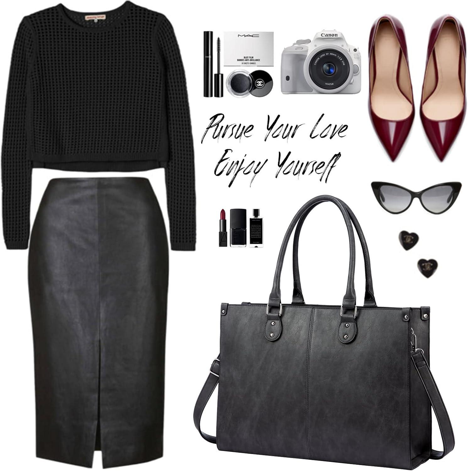 imageLOVEVOOK Laptop Bag for Women 156 inch Laptop Tote Bag Vintage Work Bags for Women Computer Bag Office Briefcase HandbagDark Grey