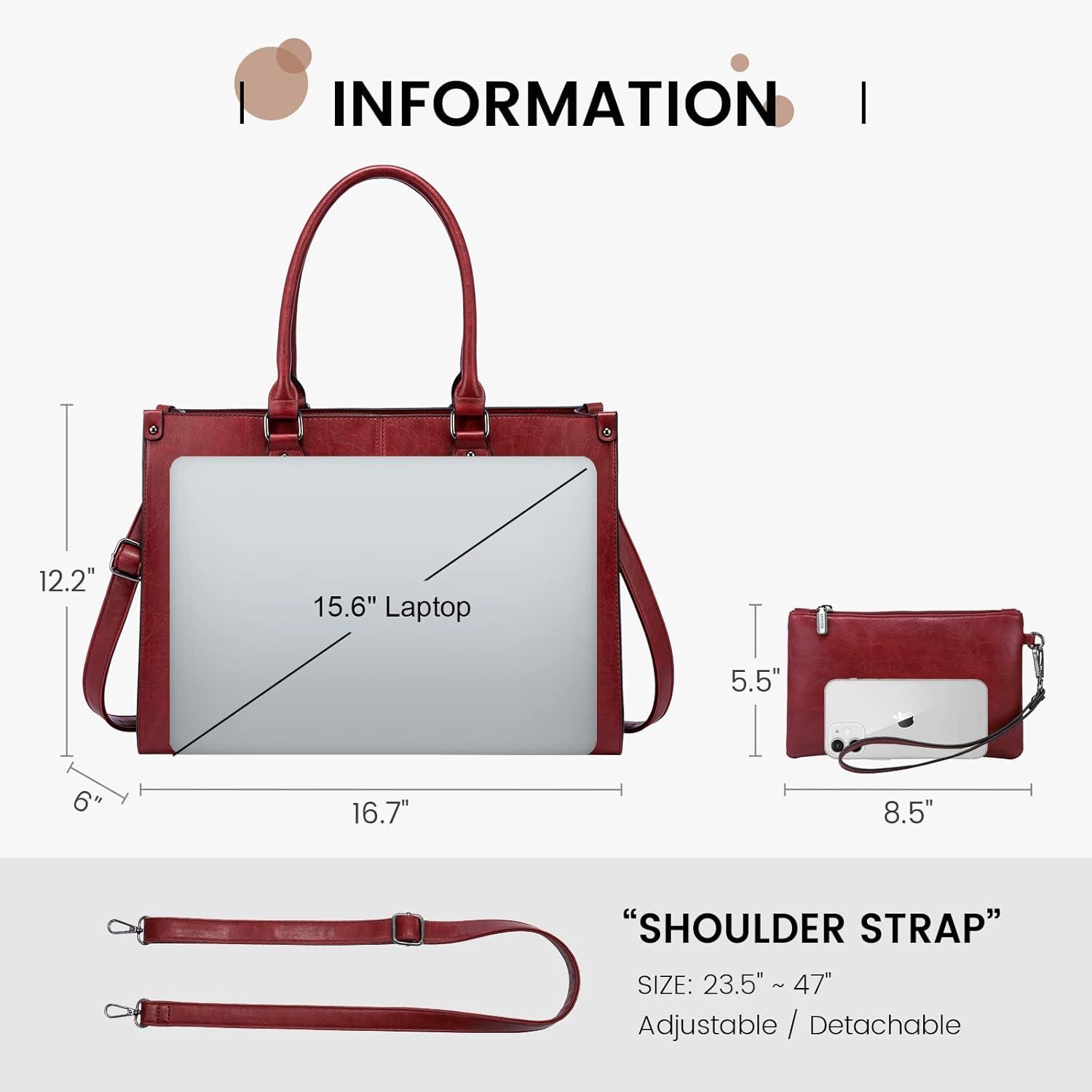 imageLOVEVOOK Laptop Bag for Women 156 inch Laptop Tote Bag Vintage Work Bags for Women Computer Bag Office Briefcase HandbagDark Red