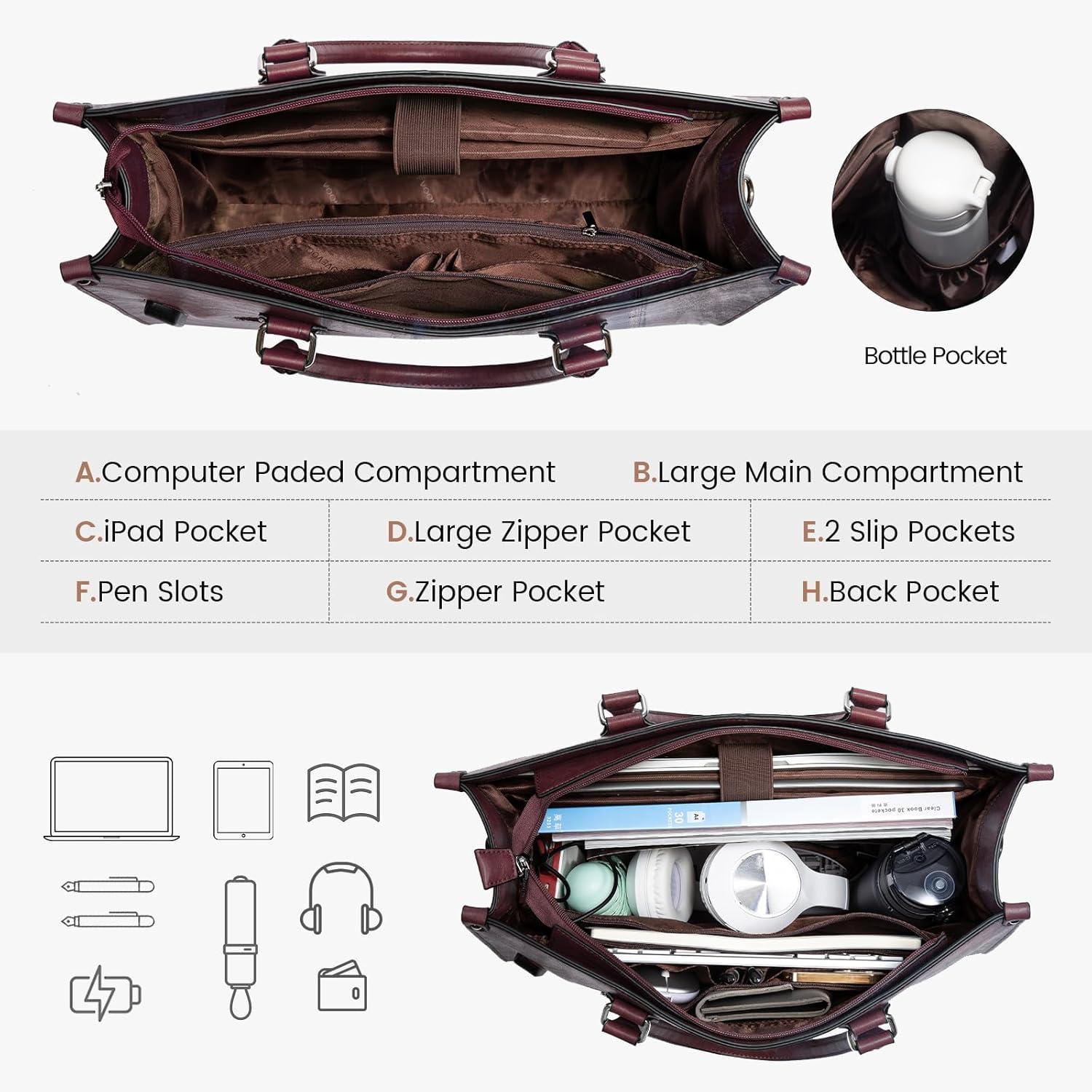 imageLOVEVOOK Laptop Bag for Women 156 inch Laptop Tote Bag Vintage Work Bags for Women Computer Bag Office Briefcase HandbagFuchsia
