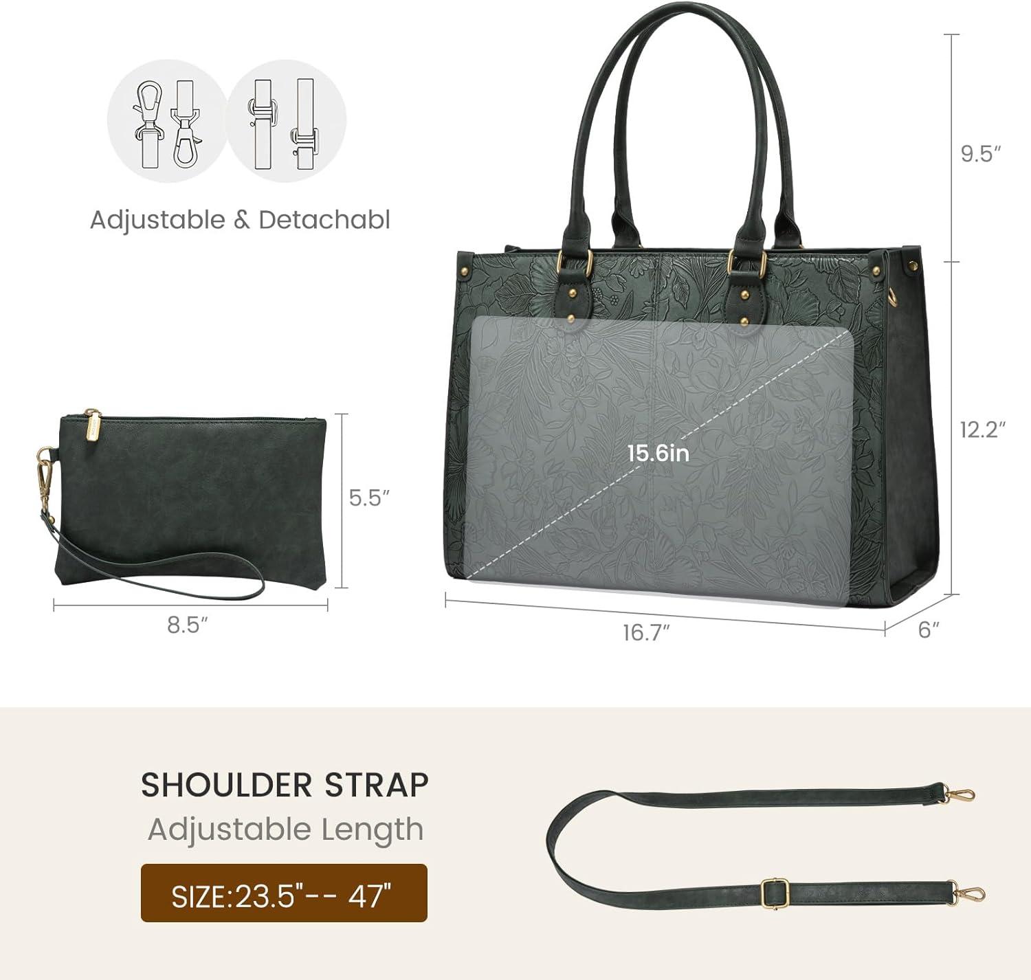 imageLOVEVOOK Laptop Bag for Women 156 inch Laptop Tote Bag Vintage Work Bags for Women Computer Bag Office Briefcase HandbagGreen Embossed