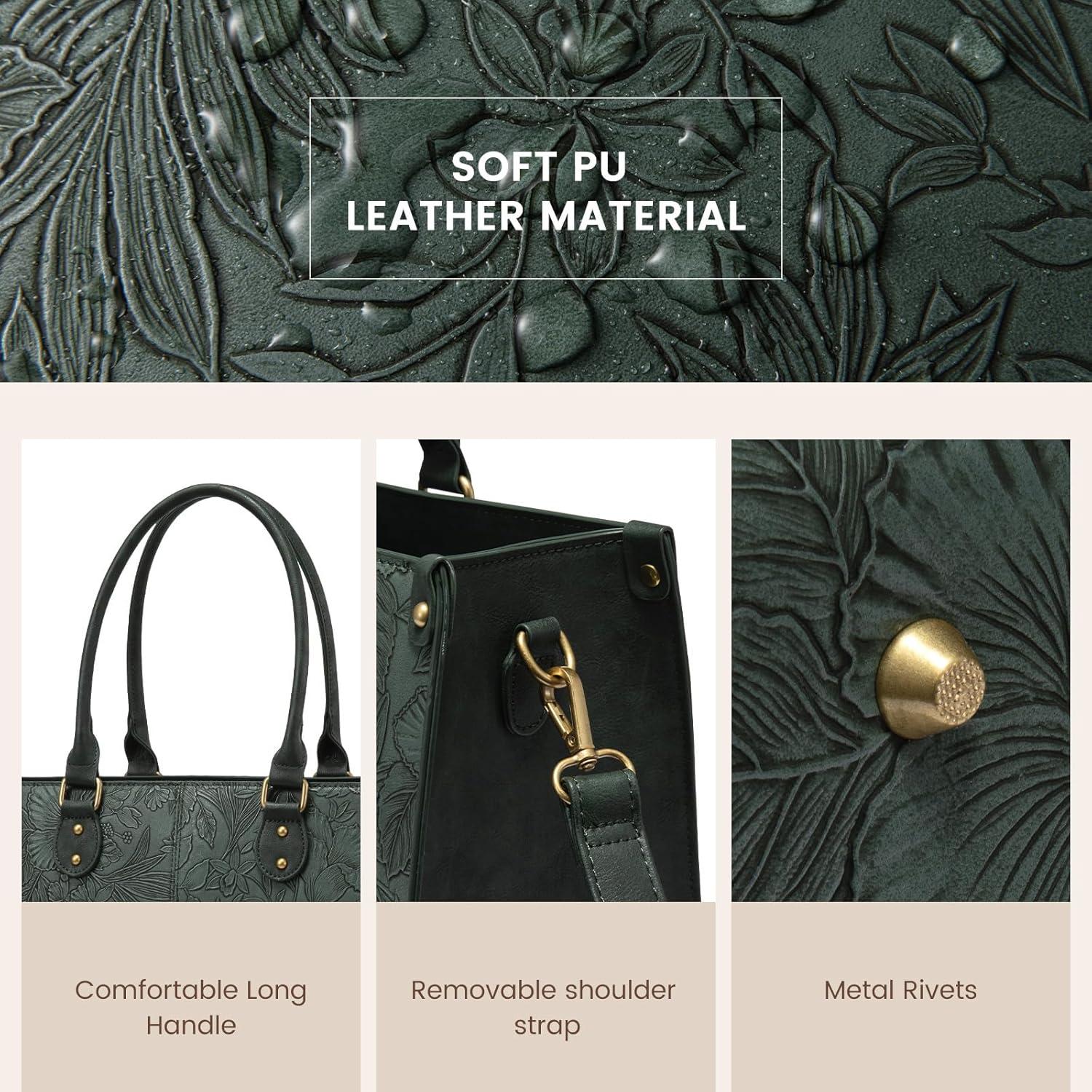 imageLOVEVOOK Laptop Bag for Women 156 inch Laptop Tote Bag Vintage Work Bags for Women Computer Bag Office Briefcase HandbagGreen Embossed