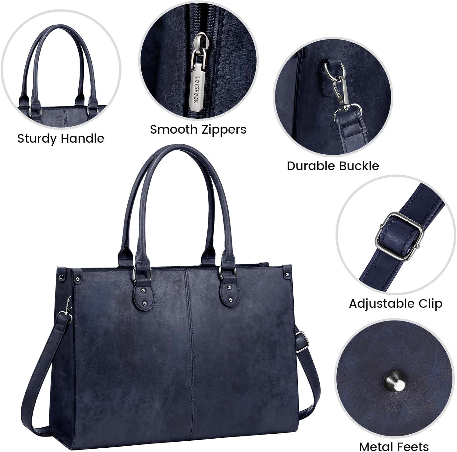 imageLOVEVOOK Laptop Bag for Women 156 inch Laptop Tote Bag Vintage Work Bags for Women Computer Bag Office Briefcase HandbagIndigo Ink1