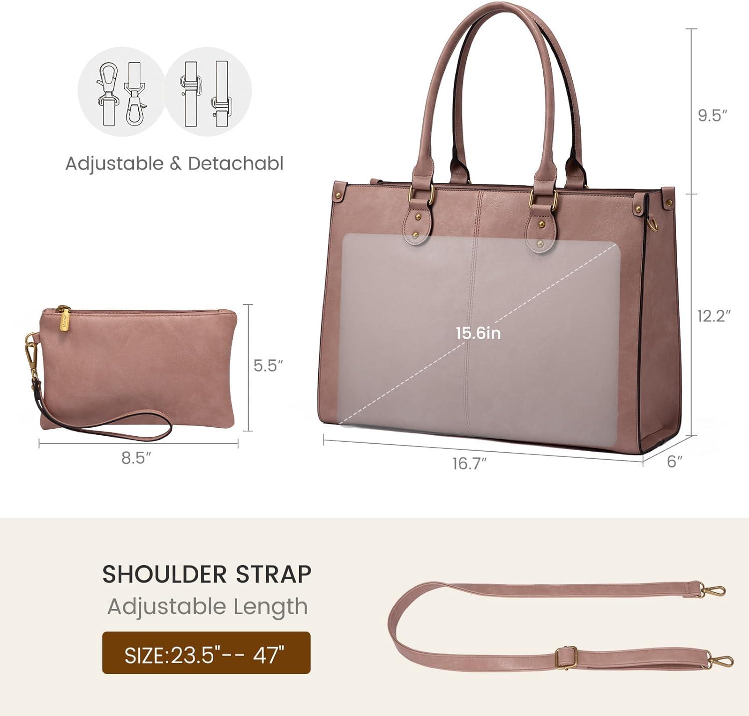 imageLOVEVOOK Laptop Bag for Women 156 inch Laptop Tote Bag Vintage Work Bags for Women Computer Bag Office Briefcase HandbagPink
