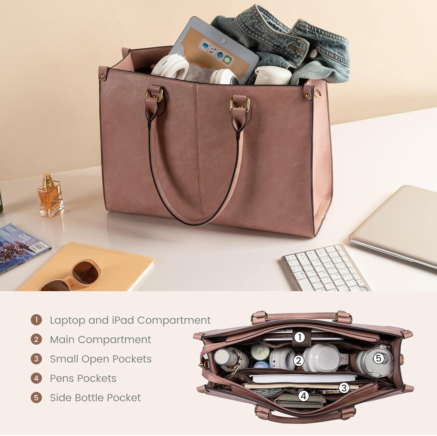 imageLOVEVOOK Laptop Bag for Women 156 inch Laptop Tote Bag Vintage Work Bags for Women Computer Bag Office Briefcase HandbagPink
